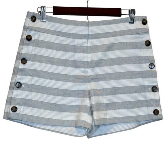 Ann Taylor Pants - Ann Taylor Loft Women’s Gray And White Striped Chino Side Button Shorts 4
